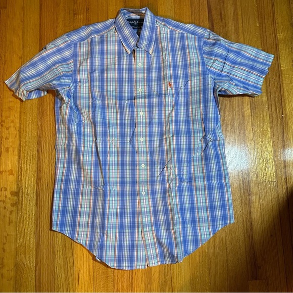 POLO RALPH LAUREN Short Sleeve Classic Fit Button Shirt Plaid Size Medium(e5 - Picture 2 of 9